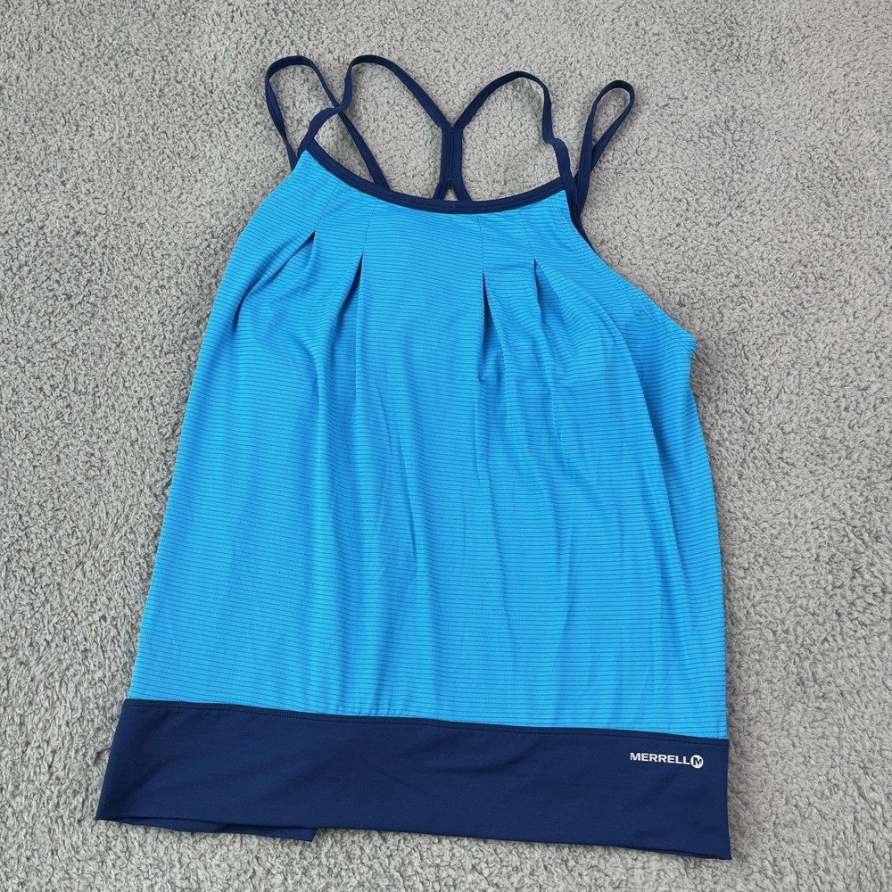 Merrell‎ Tank Top Womens Large Blue Opti-Wick Built In Bra Athletic Hiking Yoga